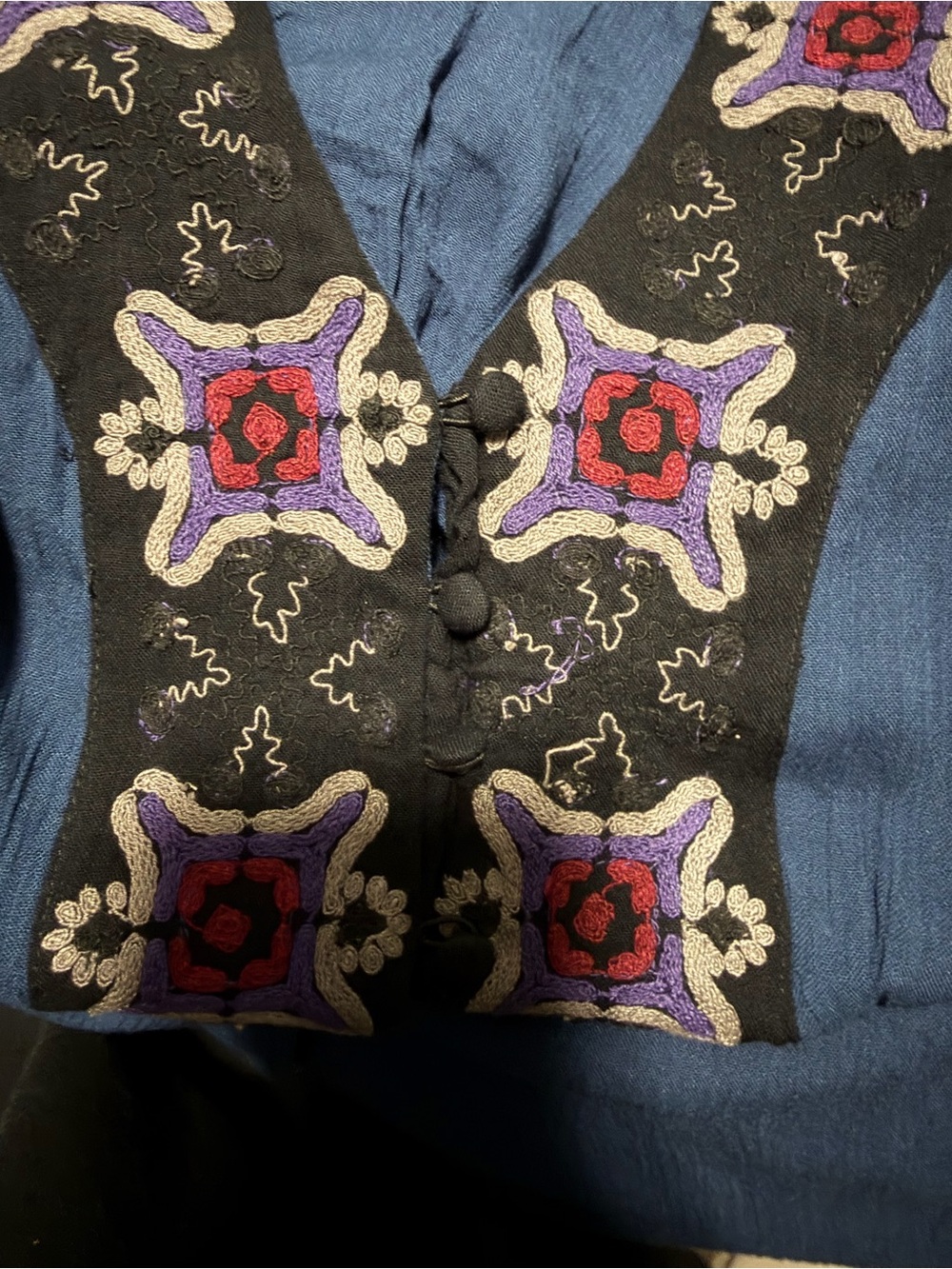 Free People Journey To Horizon maxi embroidered  v neck dark blue dress modest 6 - Picture 11 of 13
